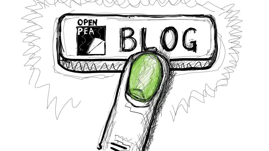 Finger pushing a button that says blog