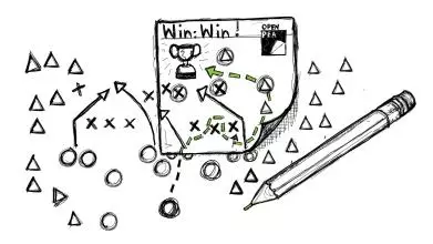 An illustration of a football play representing theory of change and success