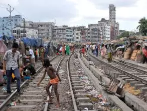 Shacks along the railway tracks in Dhaka, the capital of Bangladesh